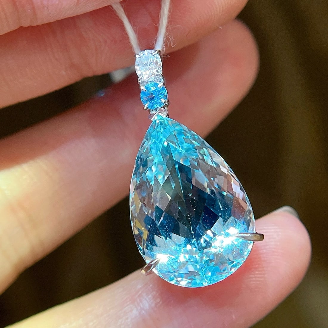 14k Gold 14.29 Ctw Natural Aquamarine & Diamond Pendant( Without Chain ) - 4