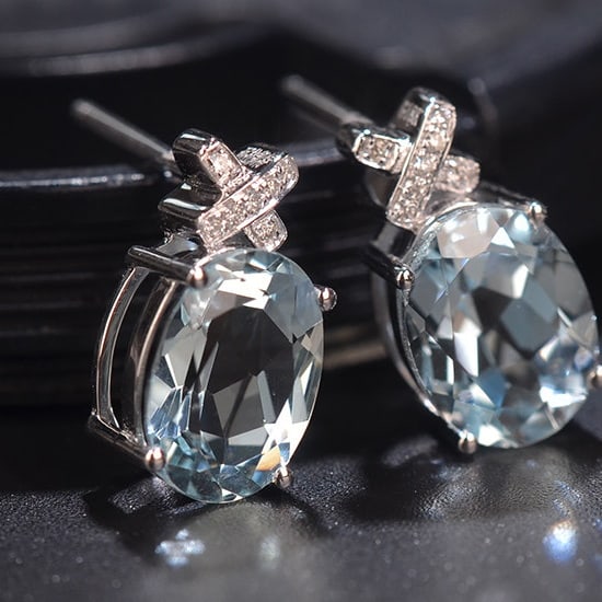 14k Gold 3.69 Ctw Natural Aquamarine & Diamond Earrings - 3