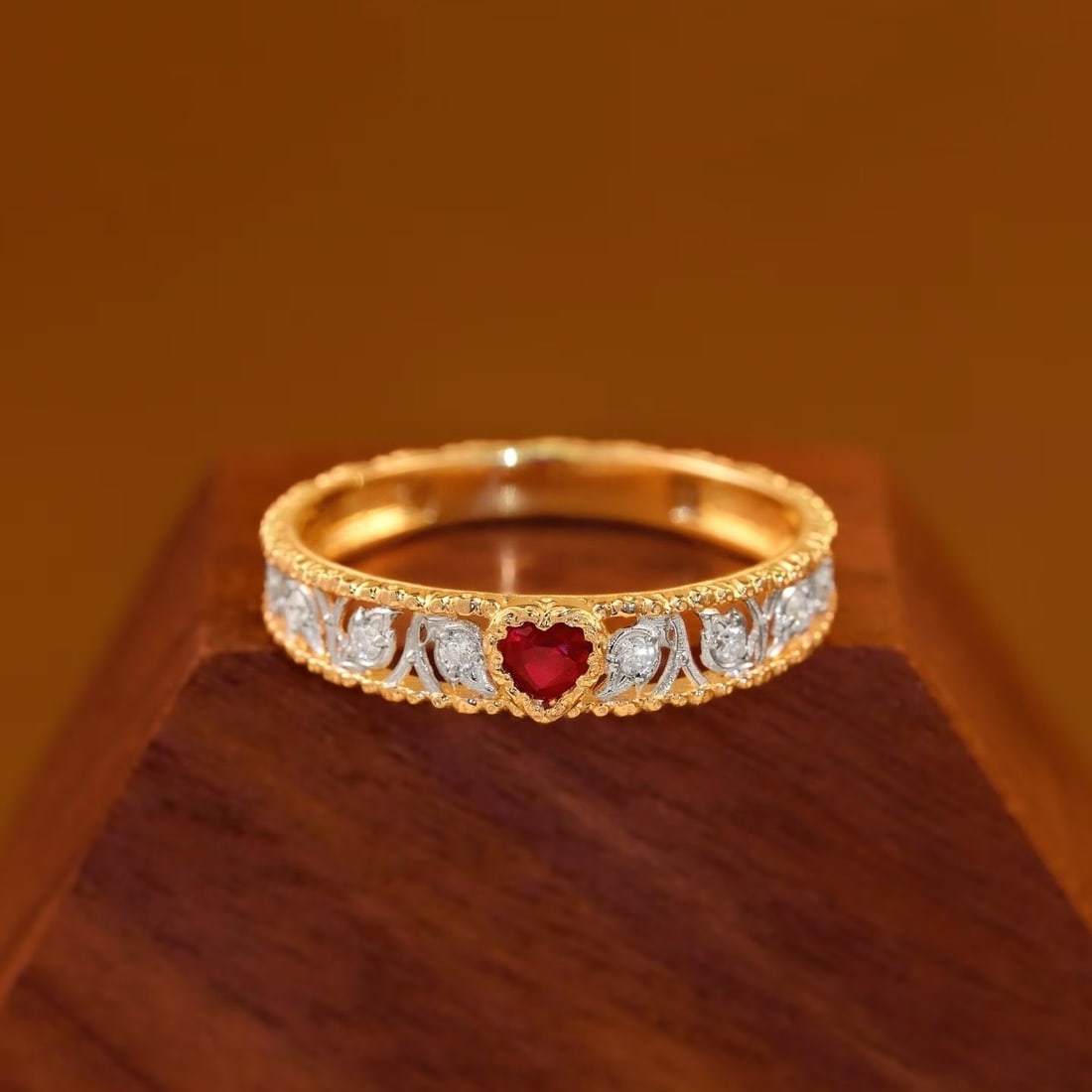 14k Gold 0.28 Ct Natural Ruby & Diamond Ring: Ref:231185129 // gold content:14k gold // ring size:7. 25us // // main gemstone:ruby & diamond // shape:heart & round // carat weight:0. 28ct // color:red & h // treatment:natural // Condition: New