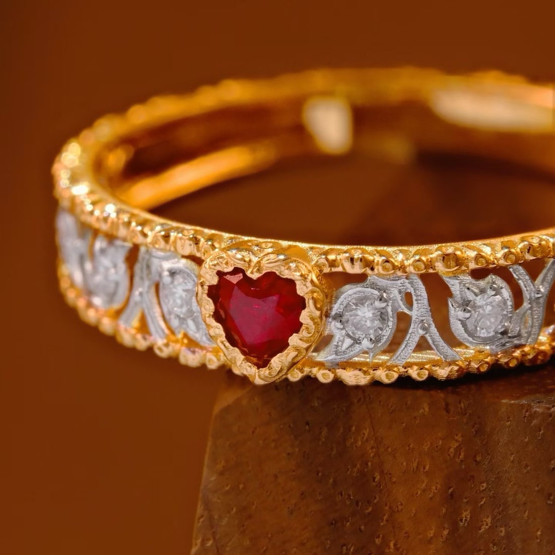 14k Gold 0.28 Ct Natural Ruby & Diamond Ring - 4