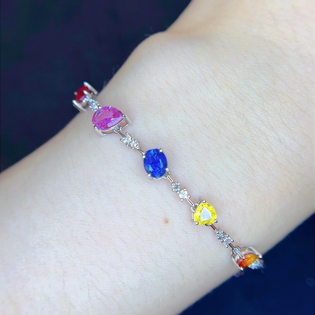 14k Gold 3.18 Ctw Natural Coloured Gemstone & Sapphire Bracelet - 4