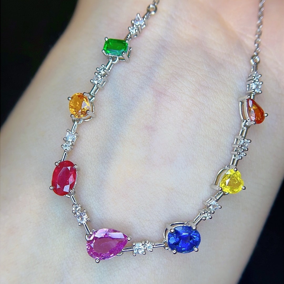 14k Gold 3.18 Ctw Natural Coloured Gemstone & Sapphire Bracelet - 5
