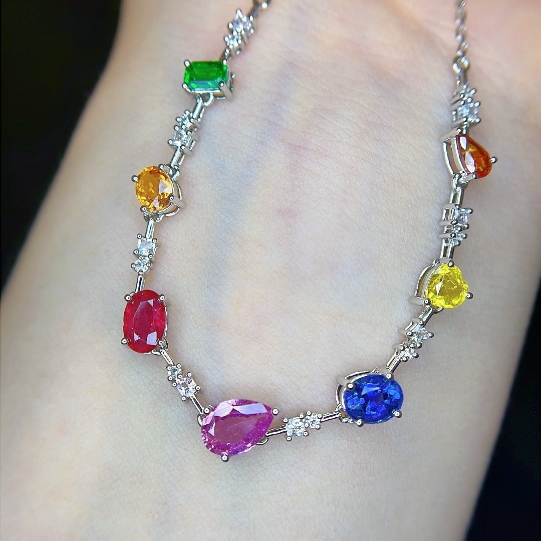 14k Gold 3.18 Ctw Natural Coloured Gemstone & Sapphire Bracelet - 6