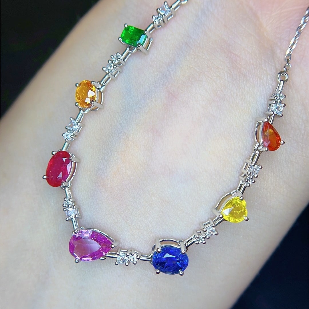 14k Gold 3.18 Ctw Natural Coloured Gemstone & Sapphire Bracelet - 7