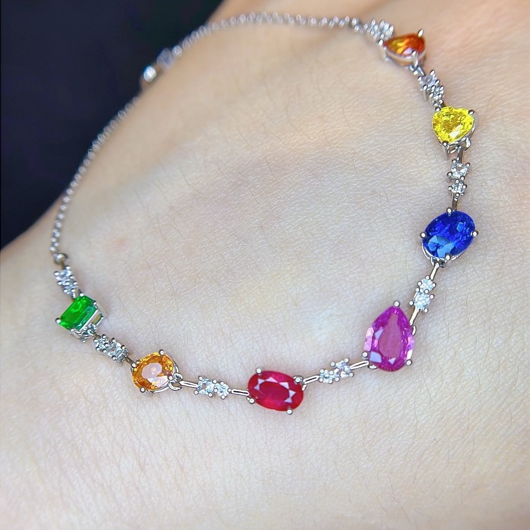 14k Gold 3.18 Ctw Natural Coloured Gemstone & Sapphire Bracelet - 9