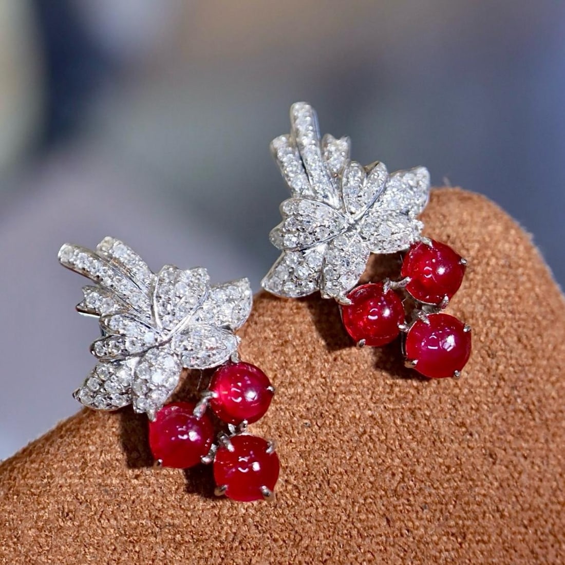 14k Gold 2.11 Ctw Natural Ruby & Diamond Earrings: Ref:231185152 // gold content:14k gold // main gemstone:ruby // shape:round // carat weight:1. 65ct // color:red // treatment:natural // cut grade:g // // adjacent gemstone 2 : diamond // shape:round