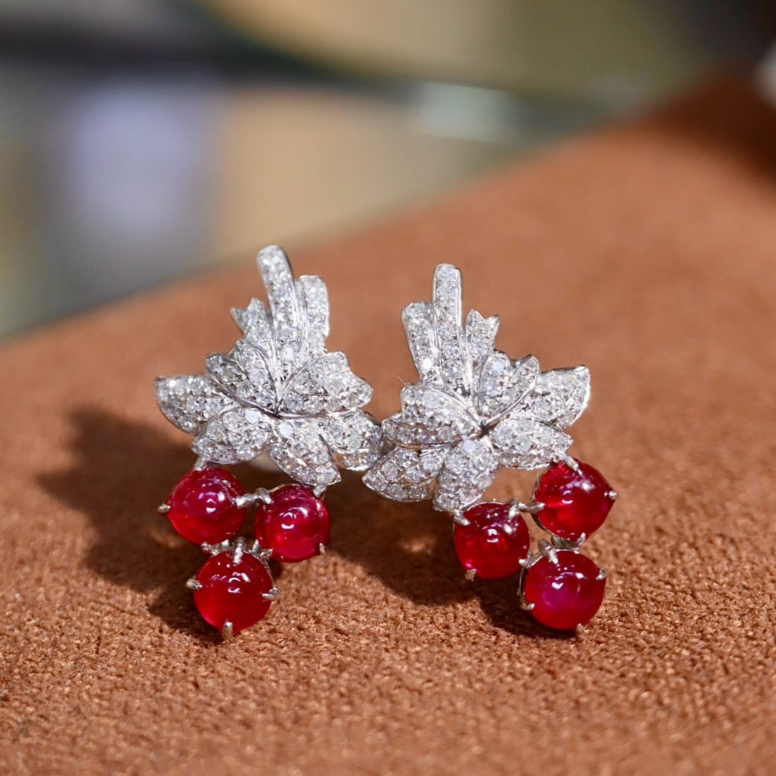 14k Gold 2.11 Ctw Natural Ruby & Diamond Earrings - 2