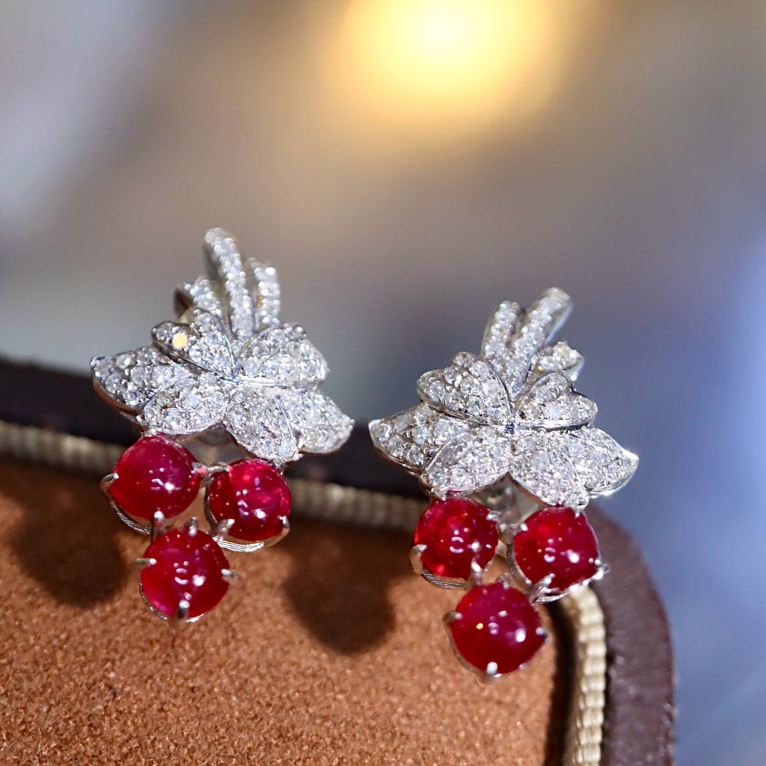 14k Gold 2.11 Ctw Natural Ruby & Diamond Earrings - 3