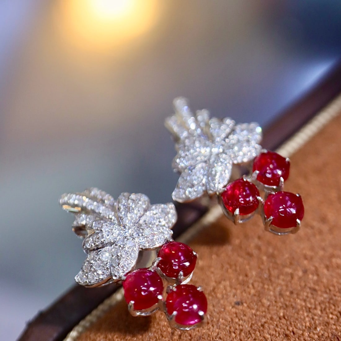 14k Gold 2.11 Ctw Natural Ruby & Diamond Earrings - 4
