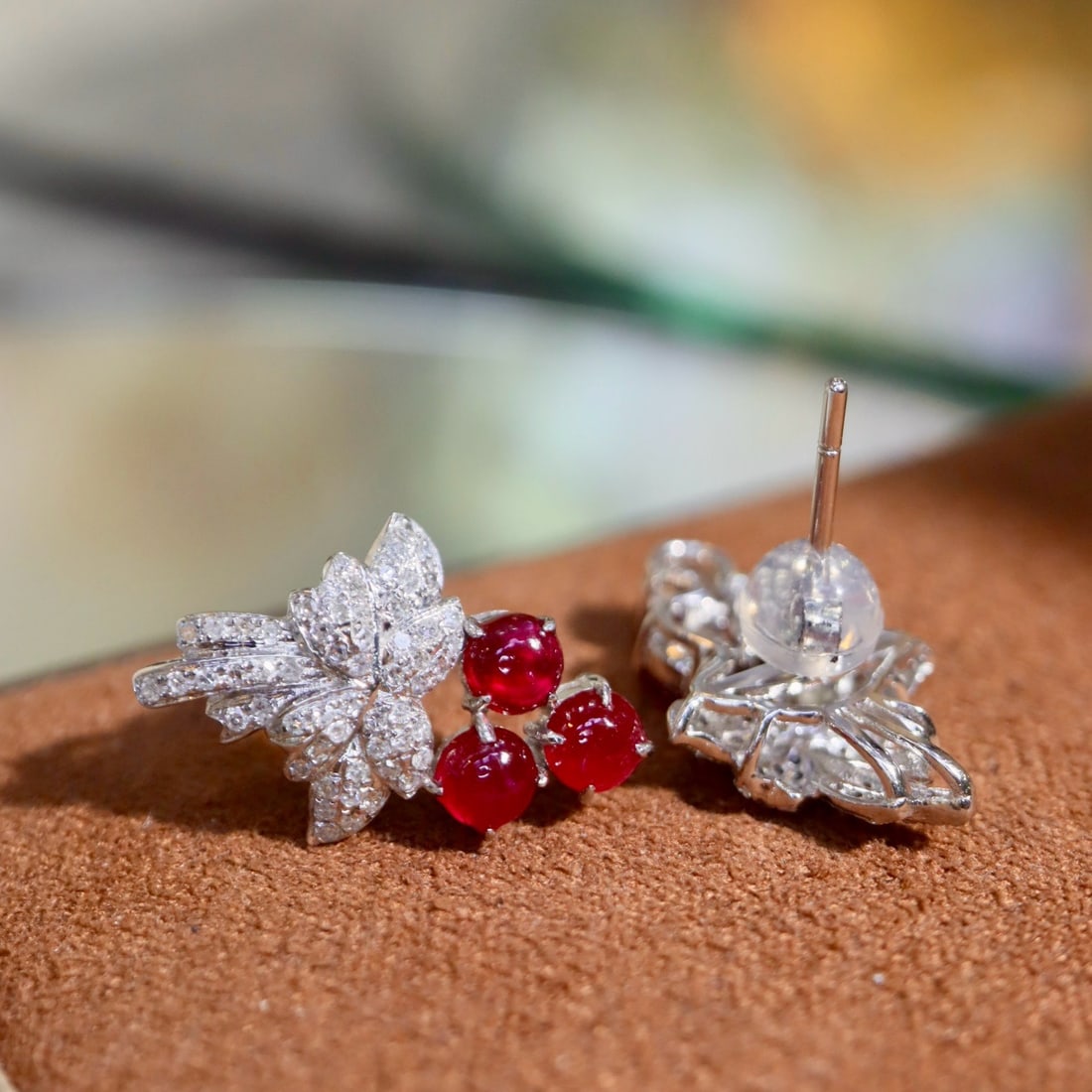 14k Gold 2.11 Ctw Natural Ruby & Diamond Earrings - 5