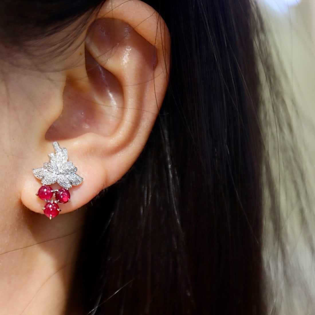 14k Gold 2.11 Ctw Natural Ruby & Diamond Earrings - 6