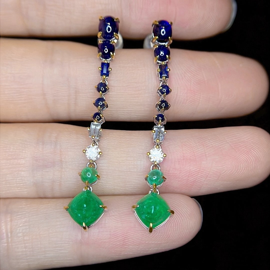 14k Gold 4.30 Ctw Natural Emerald & Sapphire Earrings - 5