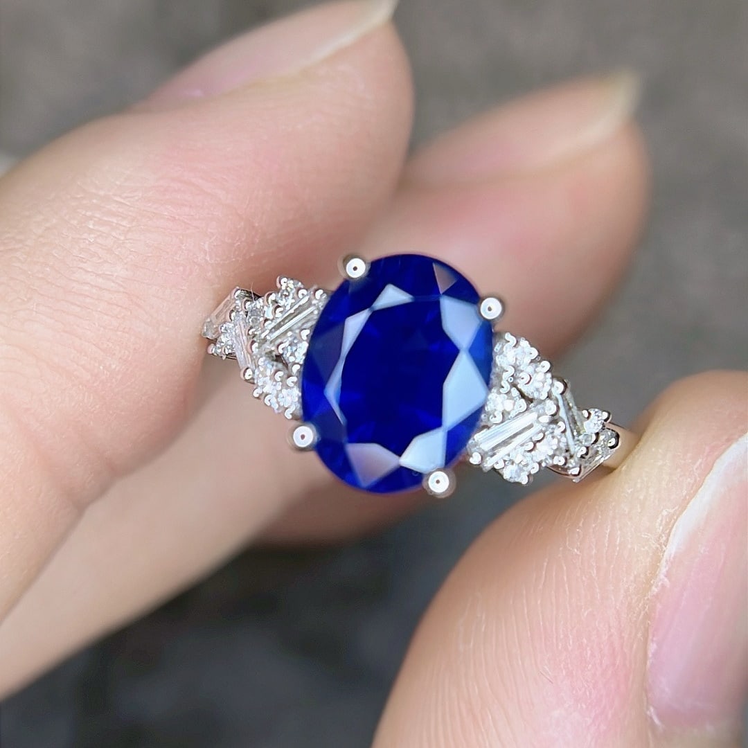 14k Gold 2.55 Ctw Natural Sapphire & Diamond Ring - 4