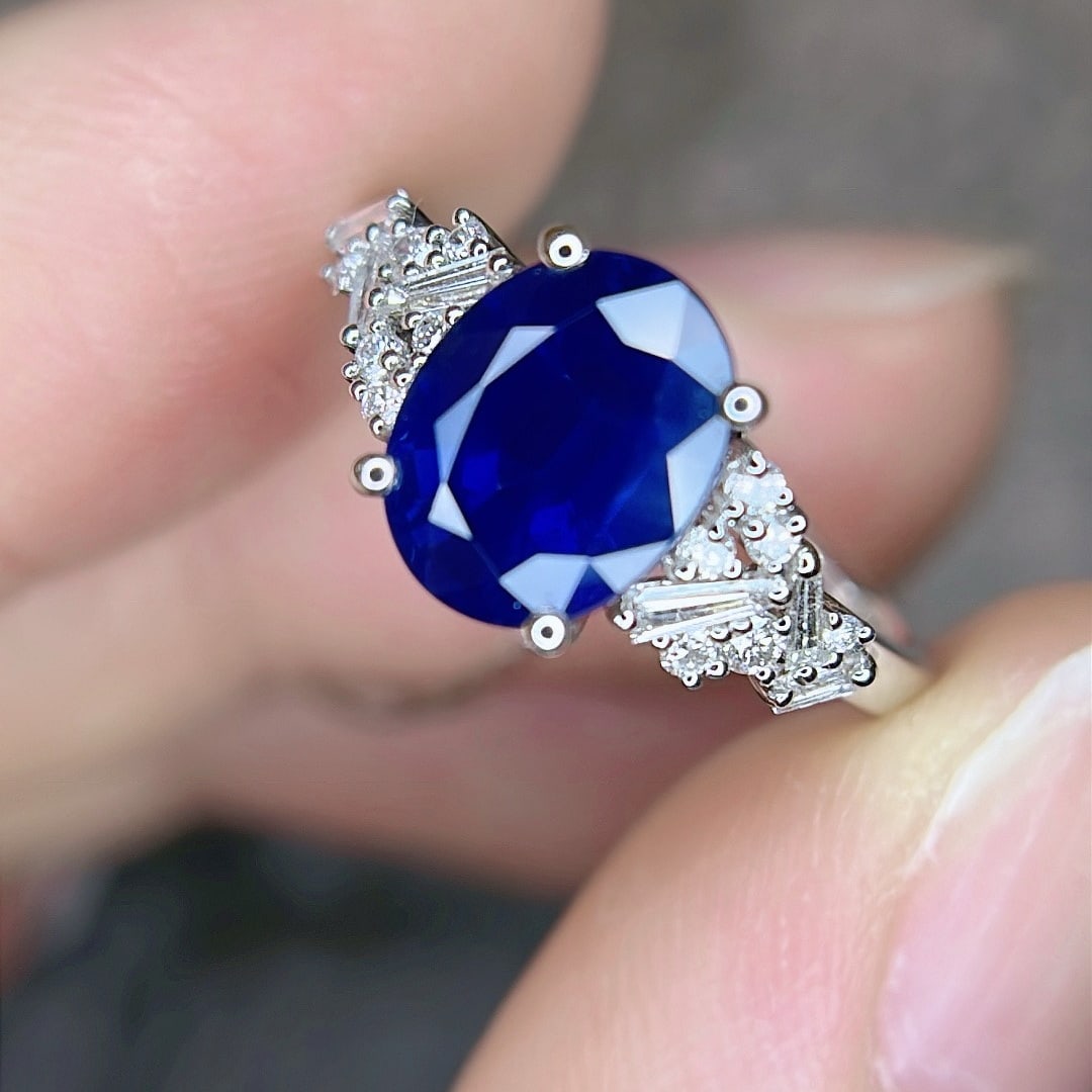 14k Gold 2.55 Ctw Natural Sapphire & Diamond Ring - 5