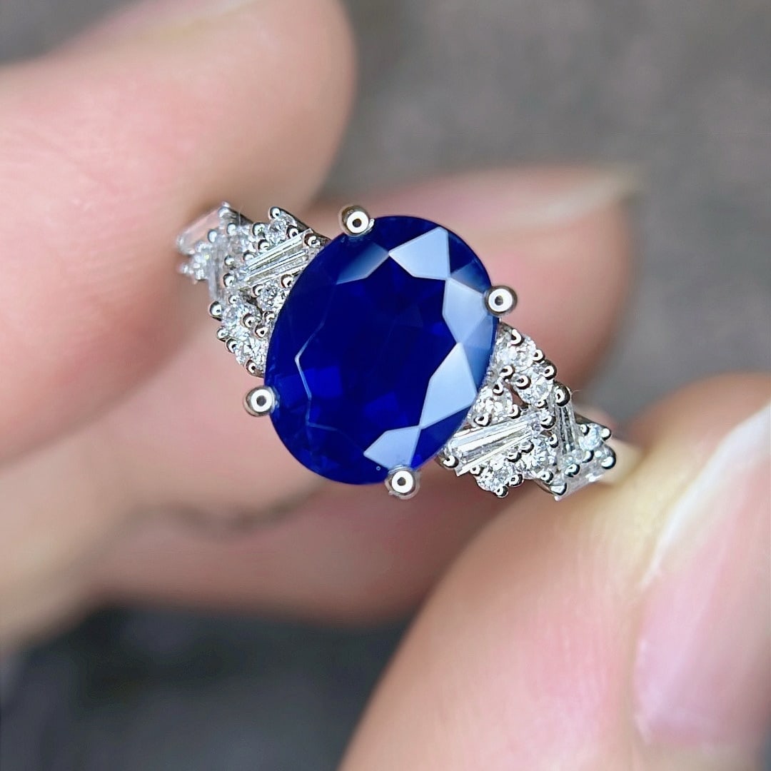 14k Gold 2.55 Ctw Natural Sapphire & Diamond Ring - 6