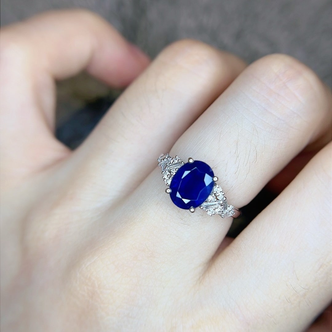 14k Gold 2.55 Ctw Natural Sapphire & Diamond Ring - 7