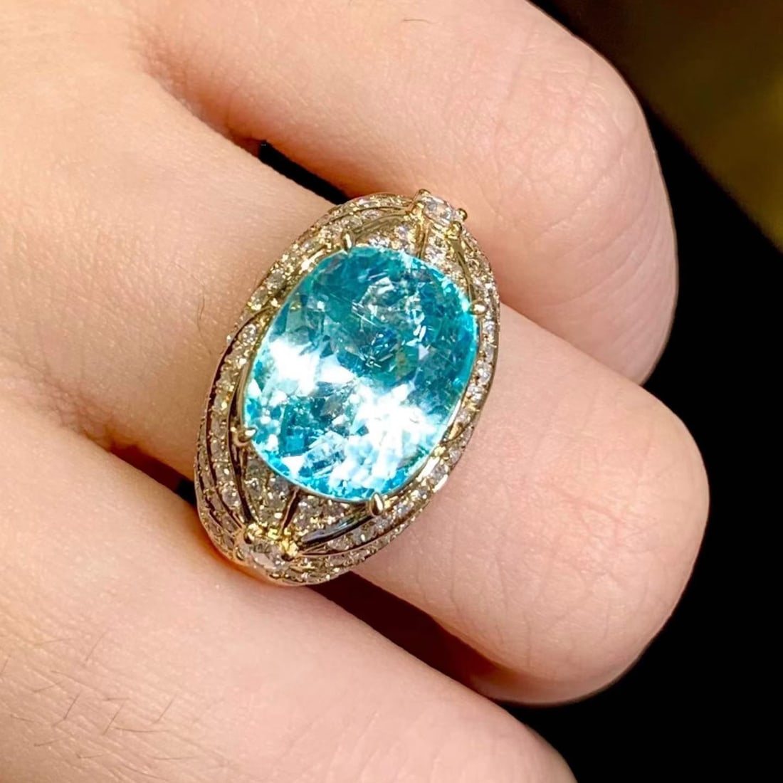 14k Gold 5.39 Ct Natural Paraiba Tourmaline & Diamond Ring - 3