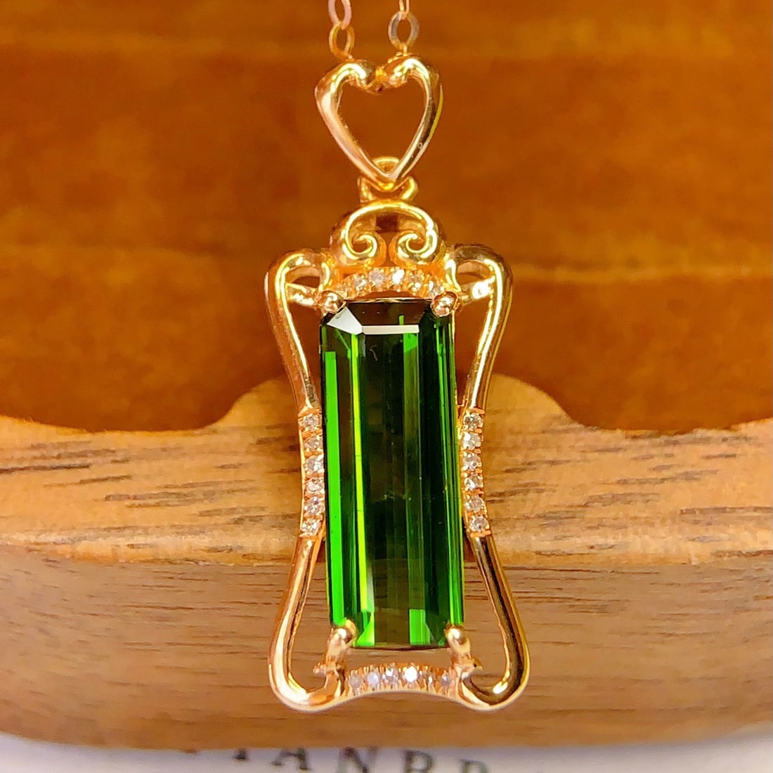 14k Gold 3 Ct Natural Tourmaline & Diamond Pendant( Without Chain ) - 4