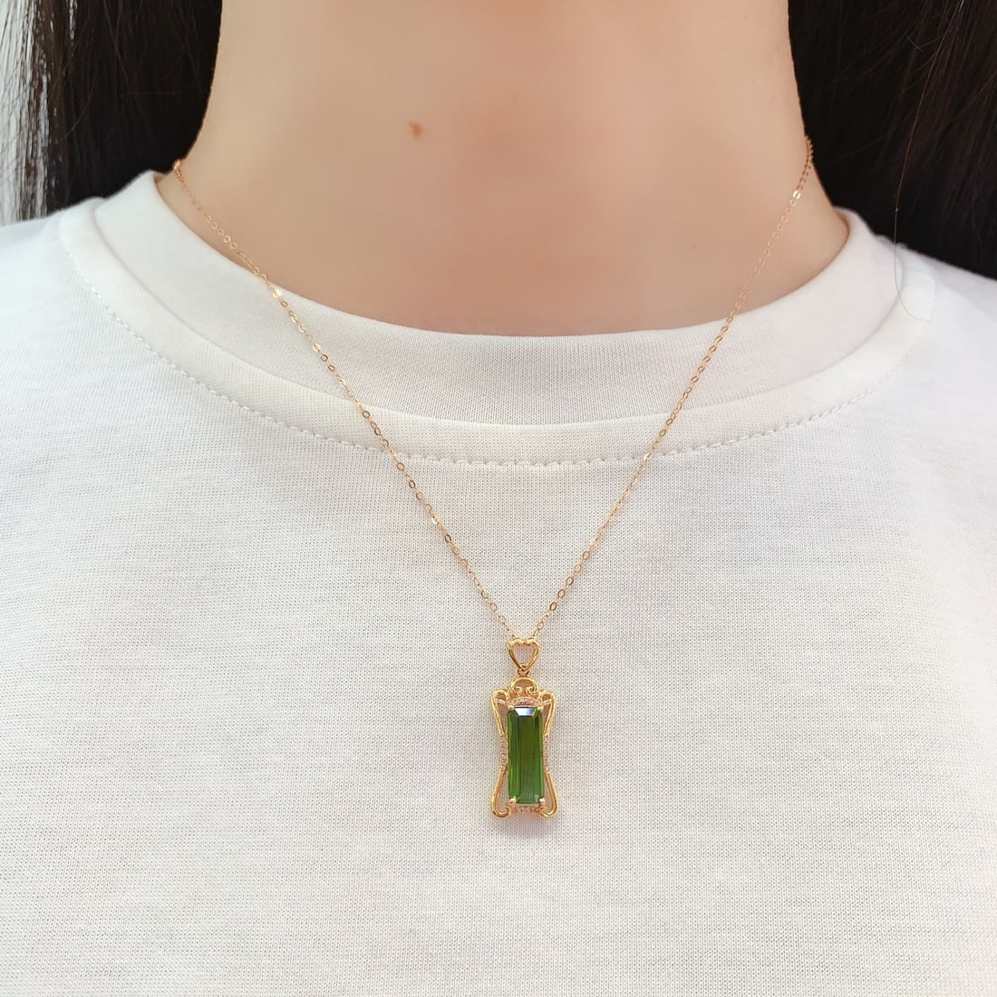 14k Gold 3 Ct Natural Tourmaline & Diamond Pendant( Without Chain ) - 5