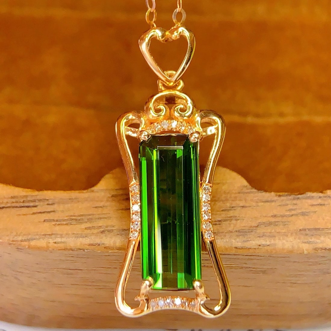 14k Gold 3 Ct Natural Tourmaline & Diamond Pendant( Without Chain ) - 6