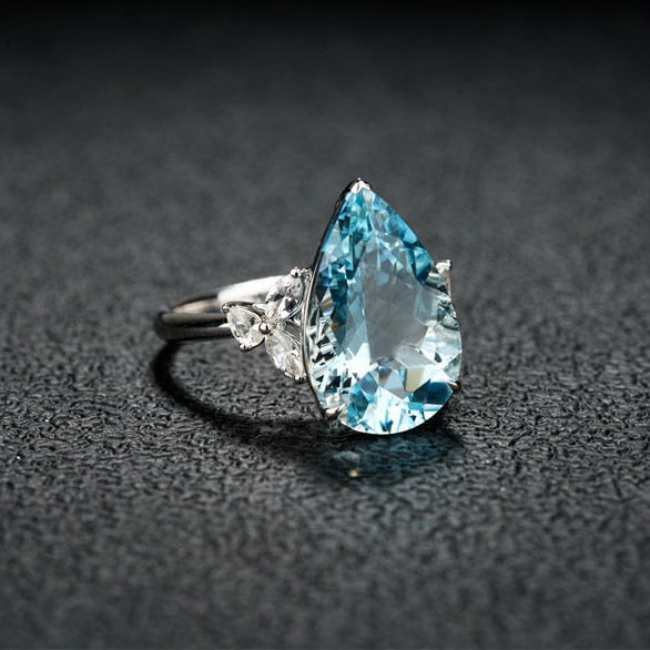 14k Gold 6.63 Ctw Natural Aquamarine & Sapphire Ring - 2