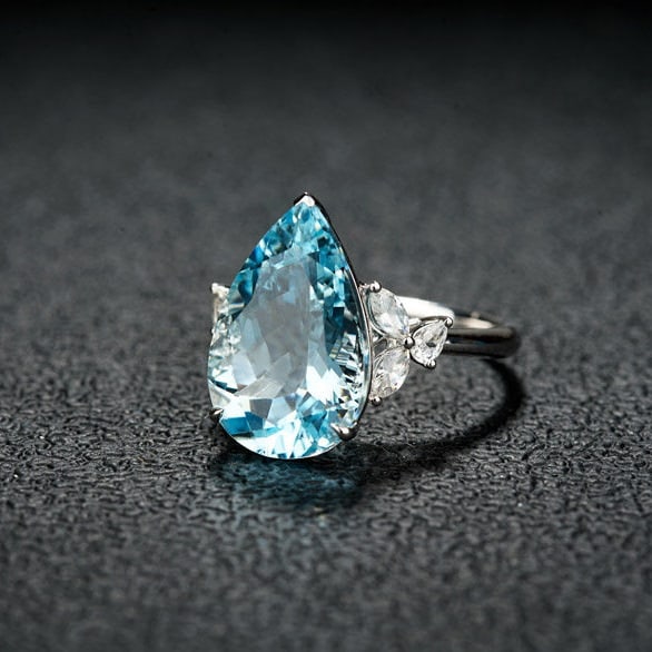 14k Gold 6.63 Ctw Natural Aquamarine & Sapphire Ring - 3