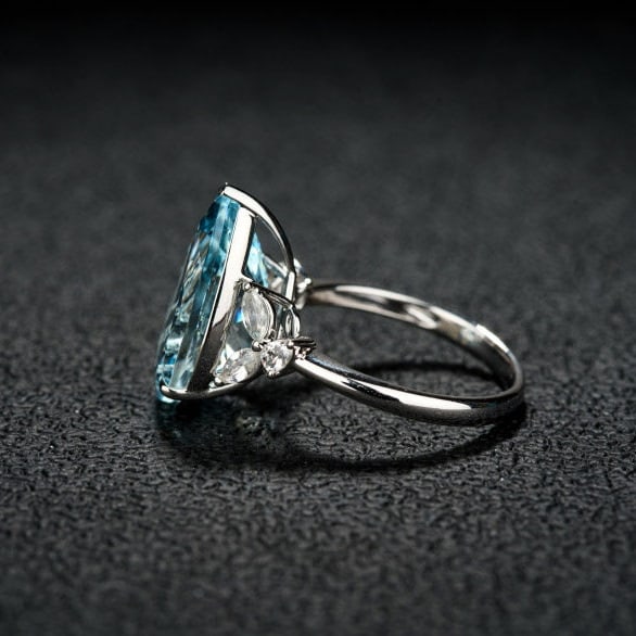 14k Gold 6.63 Ctw Natural Aquamarine & Sapphire Ring - 4