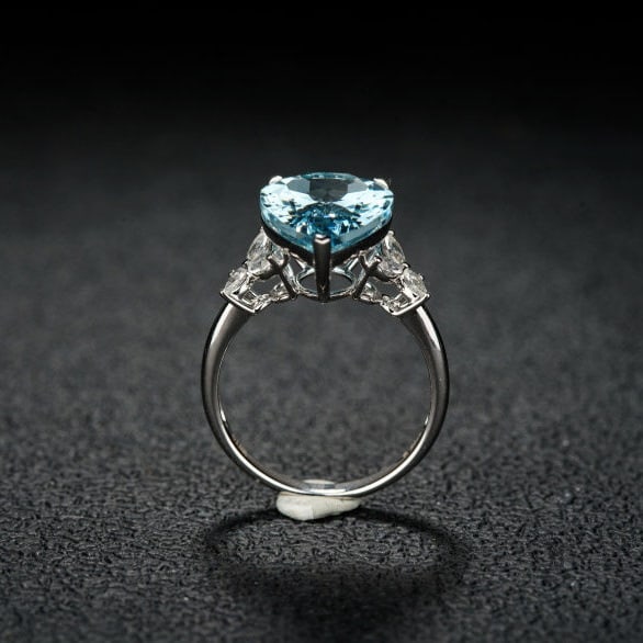 14k Gold 6.63 Ctw Natural Aquamarine & Sapphire Ring - 6