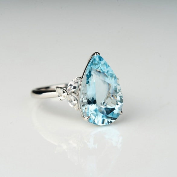 14k Gold 6.63 Ctw Natural Aquamarine & Sapphire Ring - 8