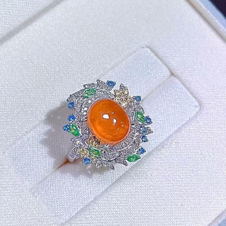 14k Gold 4.61 Ctw Natural Spessartine & Coloured Gemstone Ring: Ref:231185168 // gold content:14k gold // ring size:7. 25us // // main gemstone:spessartine // shape:oval // carat weight:4. 25ct // color:orange // treatment:natural // // adjacent gemstone 2 :