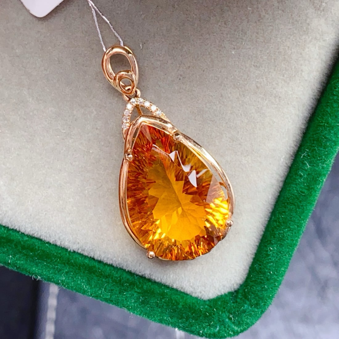 14k Gold 9.22 Ctw Natural Citrine & Diamond Pendant( Without Chain ) - 3