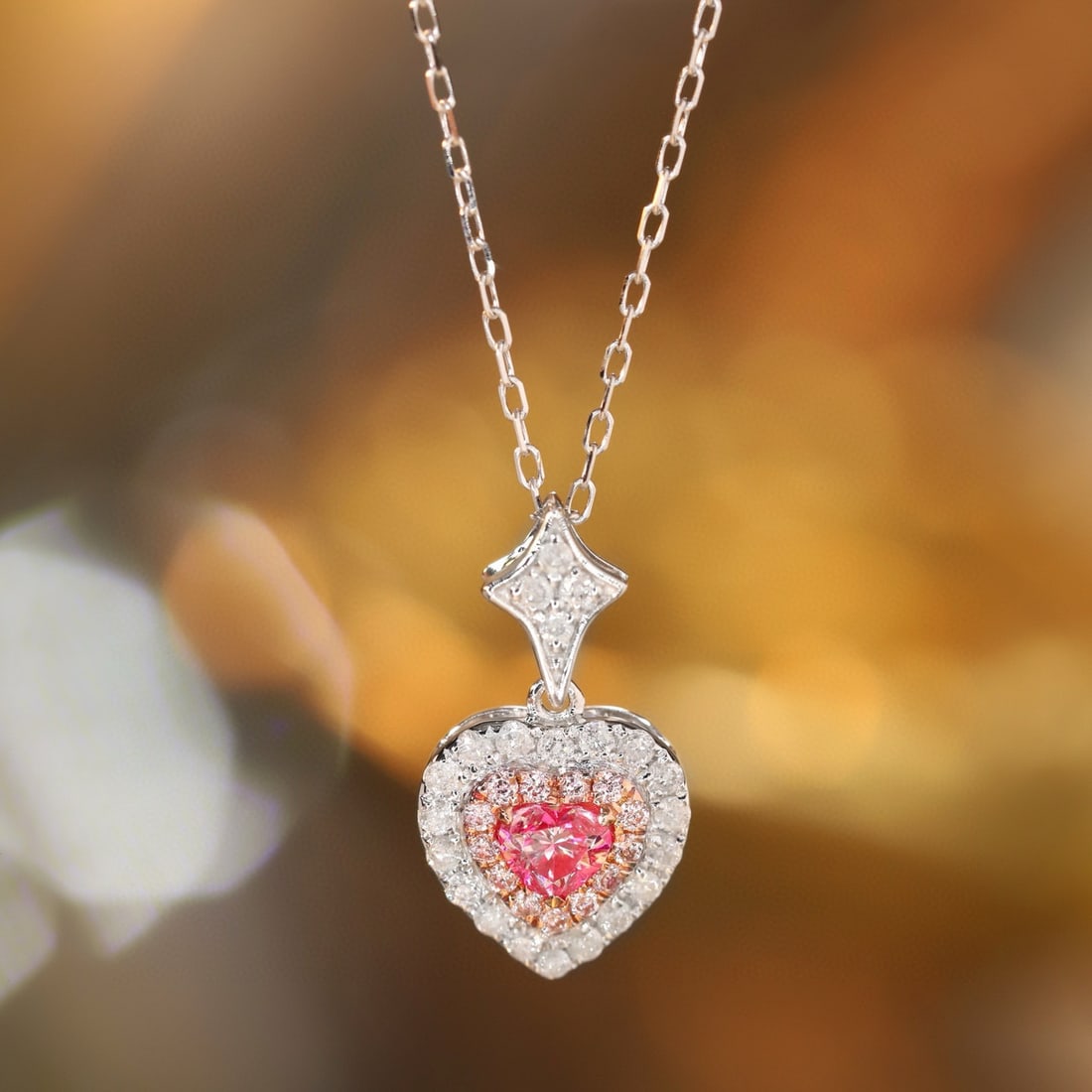 14k Gold 0.40 Ctw Natural Pink Diamond & Diamond Necklace: Ref:231185183 // gold content:14k gold // main gemstone:pink diamond // shape:heart // carat weight:0. 15ct // color:pink // treatment:natural // // adjacent gemstone 2 : diamond // shape:round //