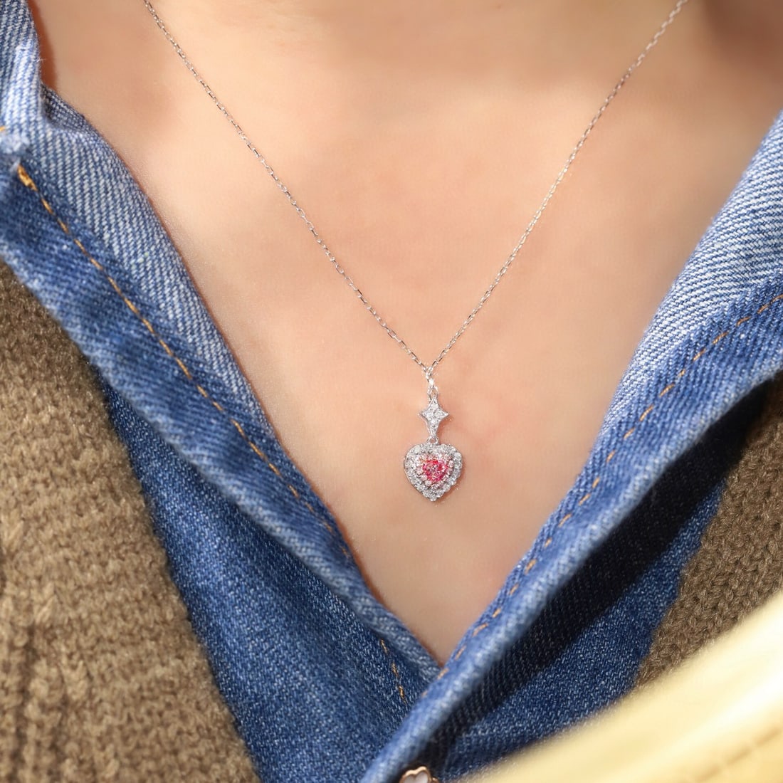 14k Gold 0.40 Ctw Natural Pink Diamond & Diamond Necklace - 5