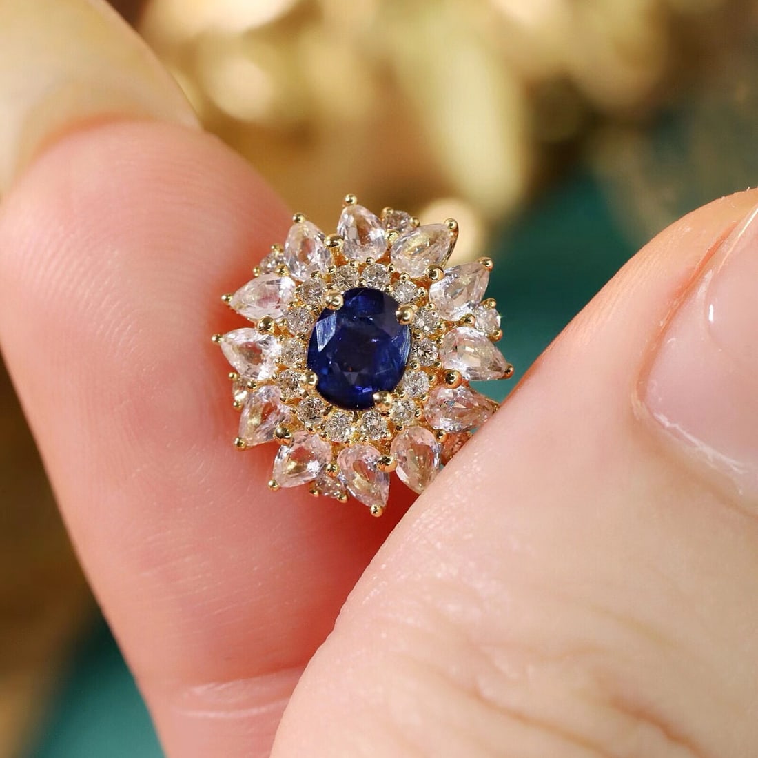 14k Gold 3.16 Ctw Natural Sapphire & Sapphire Earrings - 2