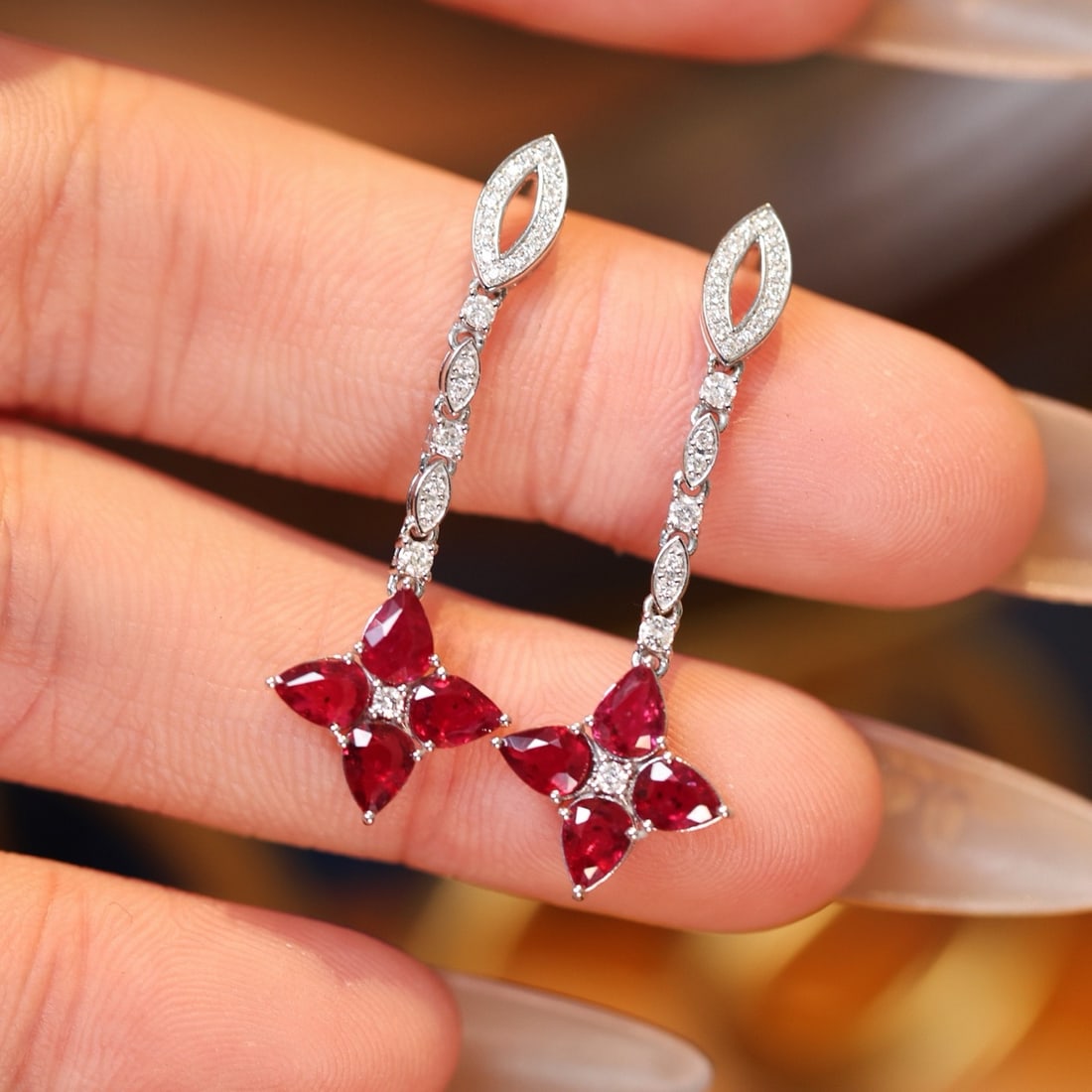 14k Gold 2.45 Ctw Natural Ruby & Diamond Earrings - 3