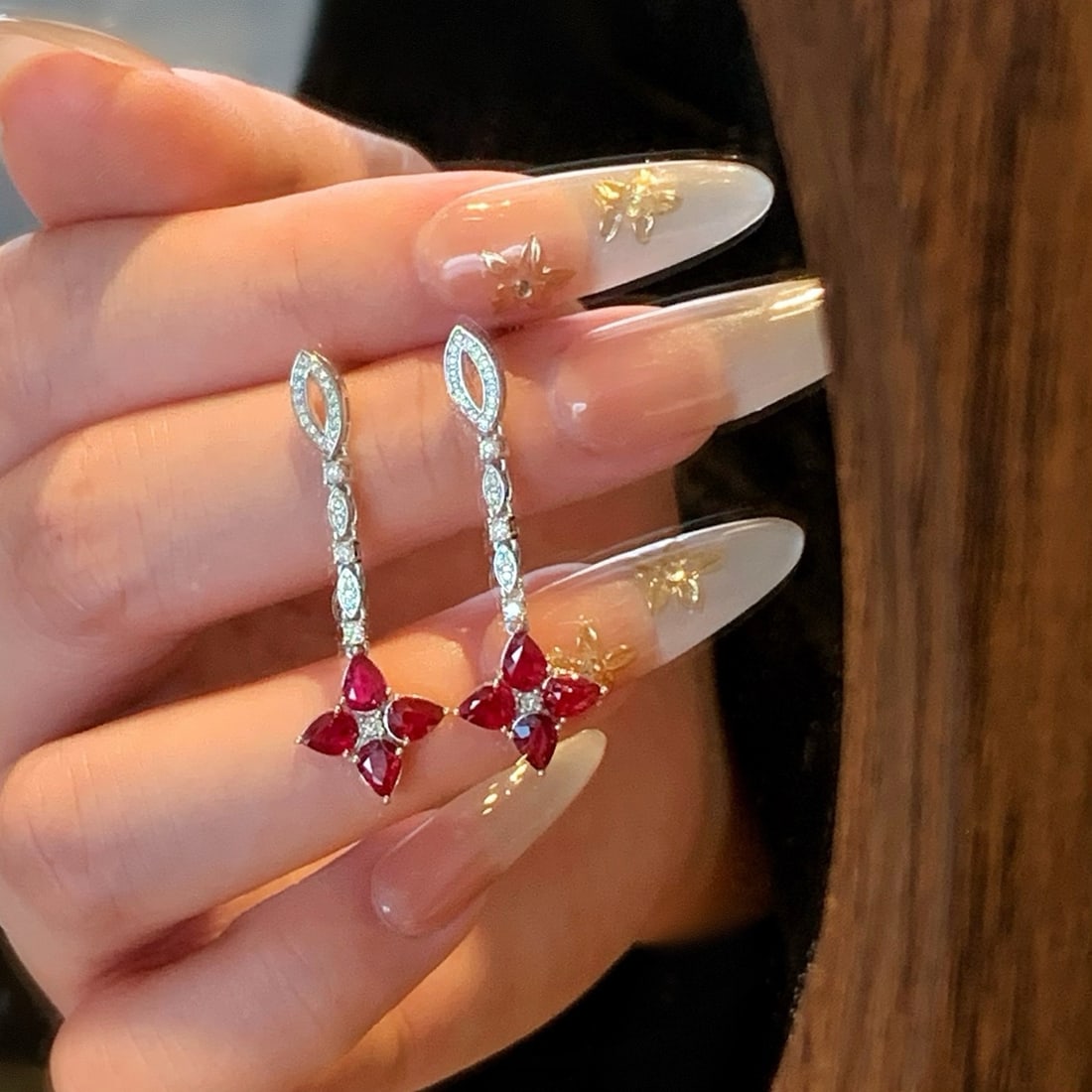 14k Gold 2.45 Ctw Natural Ruby & Diamond Earrings - 4