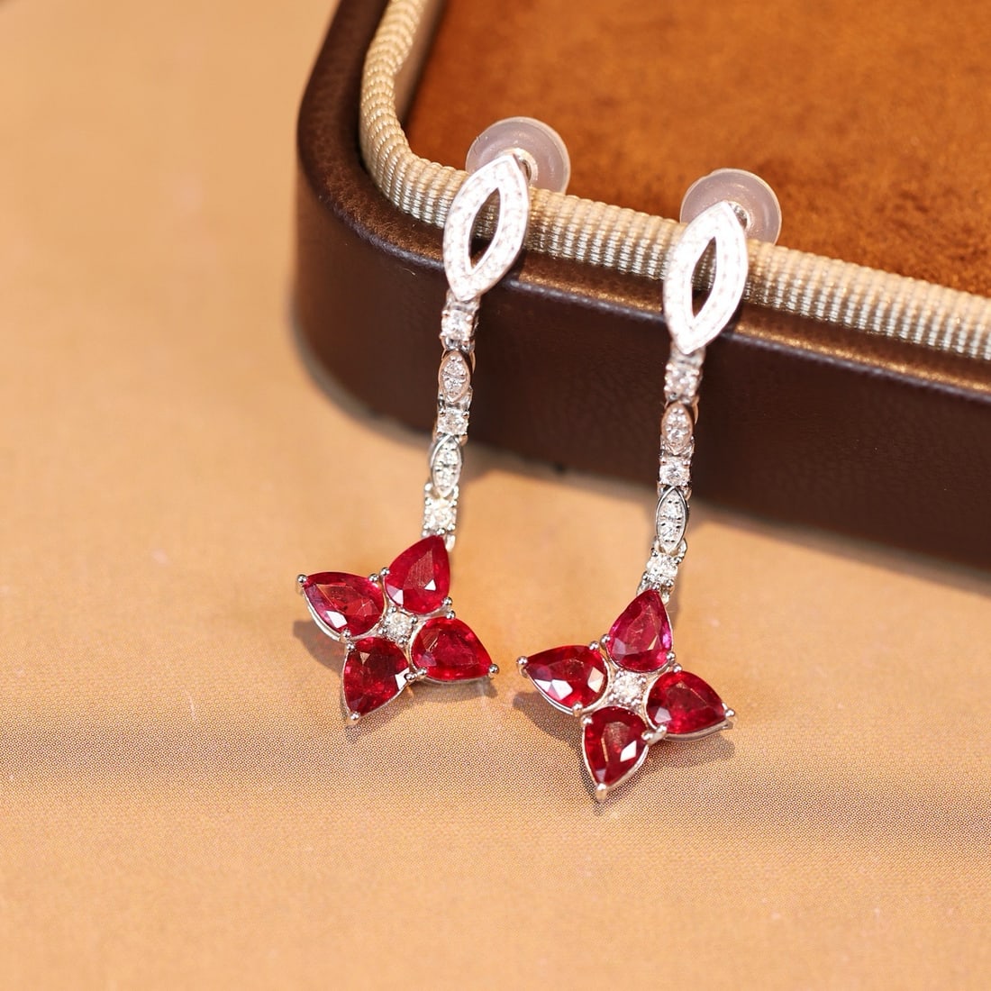 14k Gold 2.45 Ctw Natural Ruby & Diamond Earrings - 7