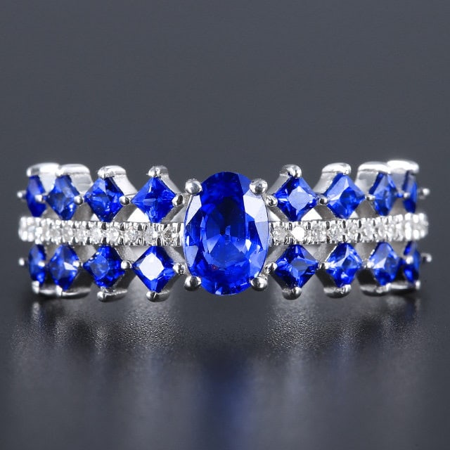 14k Gold 1.18 Ctw Natural Sapphire & Diamond Ring: Ref:231185203 // gold content:14k gold // ring size:7. 25us // // main gemstone:sapphire // shape:multiple // carat weight:1. 11ct // color:blue // treatment:natural // // adjacent gemstone 2 :