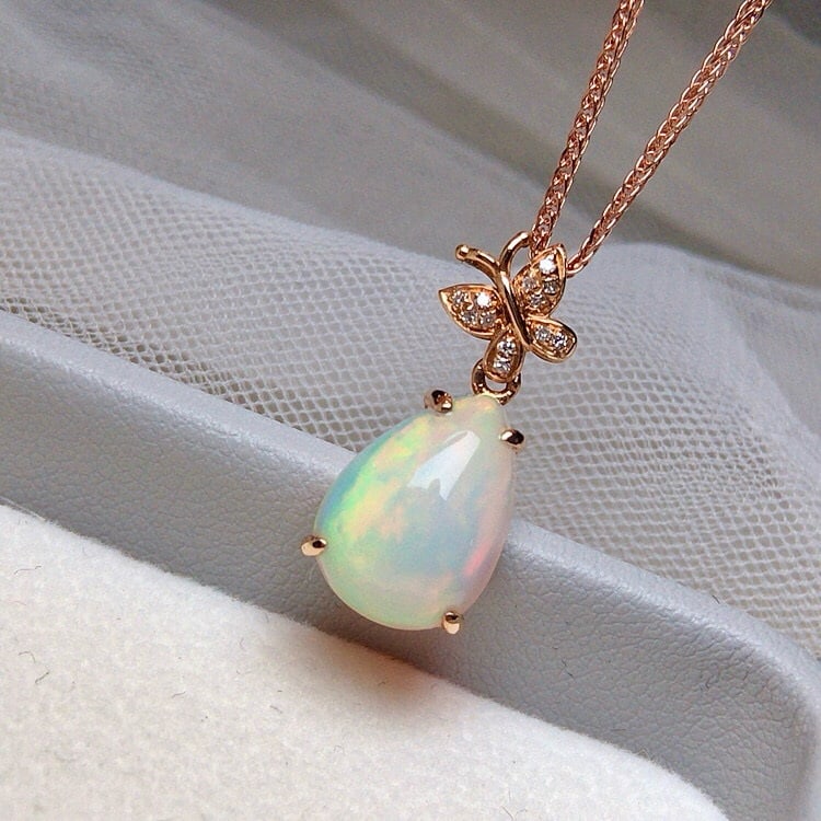 14k Gold 2.70 Ct Natural Opal & Diamond Pendant( Without Chain ) - 2