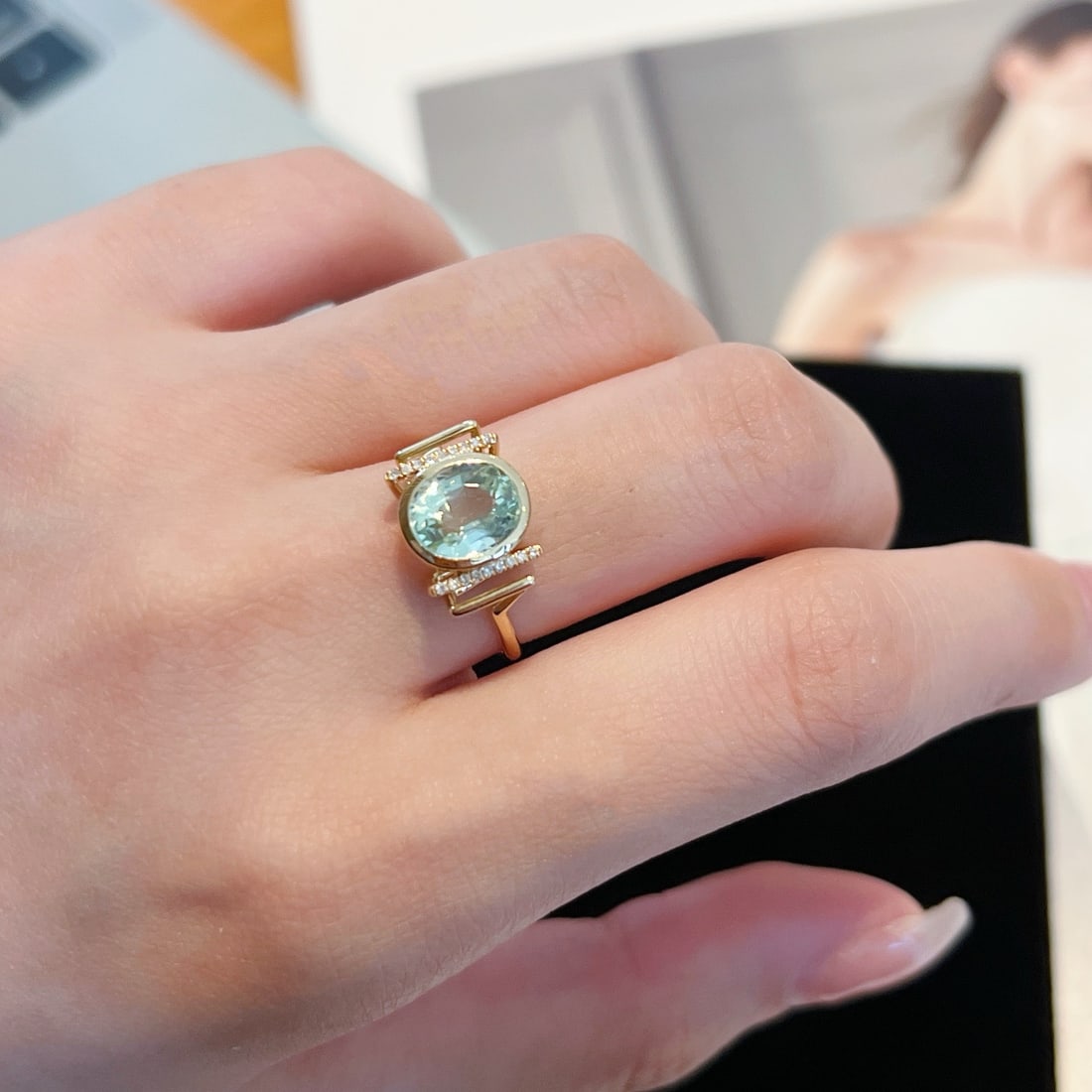 14k Gold 1.9 Ct Natural Tourmaline & Diamond Ring - 6