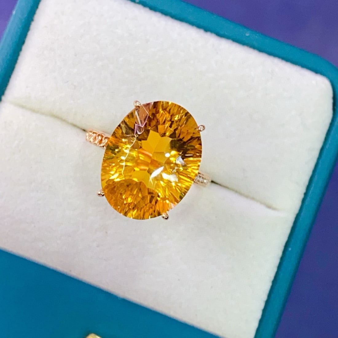 14k Gold 9.62 Ctw Natural Citrine & Diamond Ring - 2