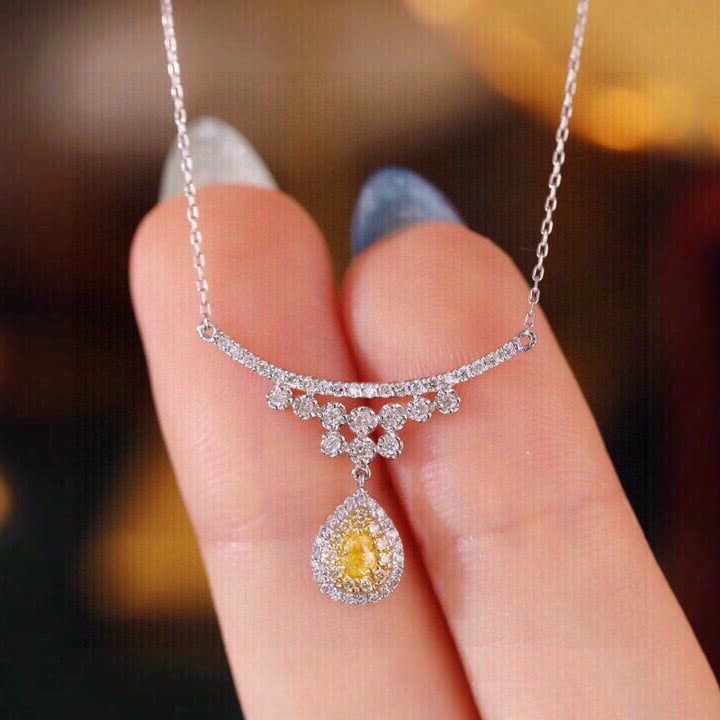 14k Gold 0.38 Ctw Natural Yellow Diamond & Diamond Necklace - 5