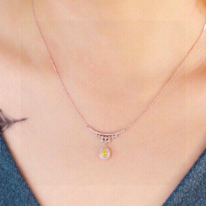 14k Gold 0.38 Ctw Natural Yellow Diamond & Diamond Necklace - 8