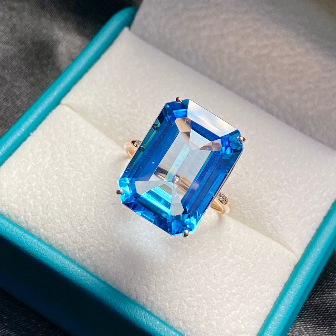14k Gold 15.55 Ct Natural Topaz & Diamond Ring - 4