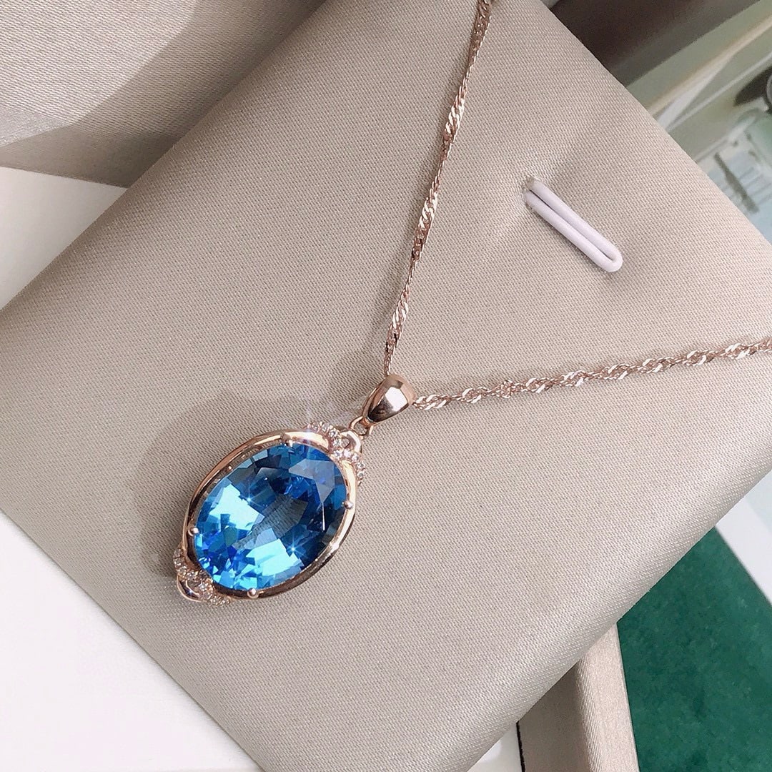 14k Gold 9.75 Ctw Natural Topaz & Diamond Pendant( Without Chain ) - 2