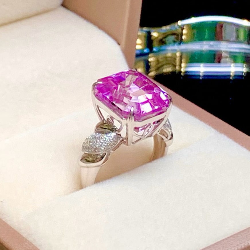 14k Gold 12.65 Ct Natural Kunzite & Diamond Ring - 4