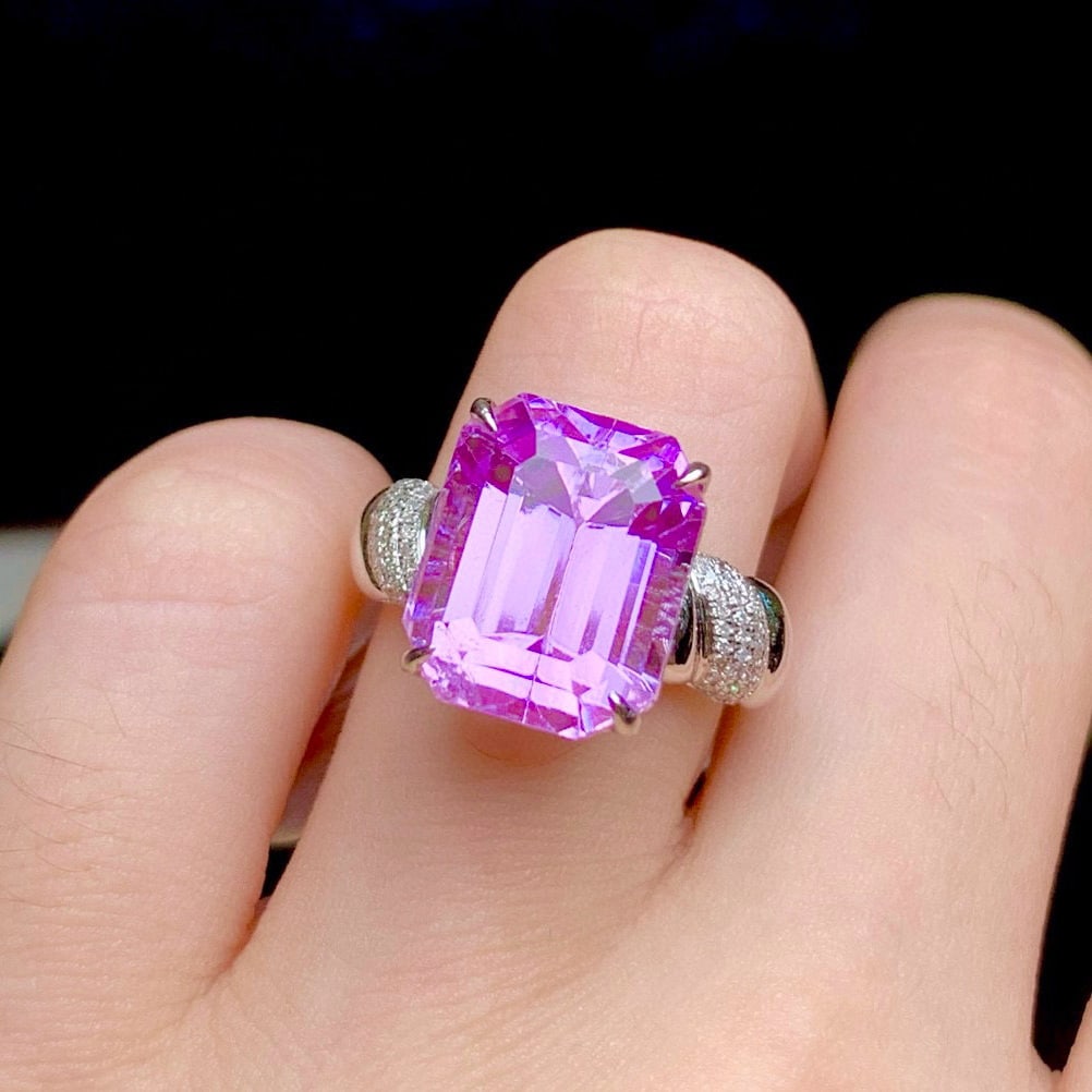 14k Gold 12.65 Ct Natural Kunzite & Diamond Ring - 5