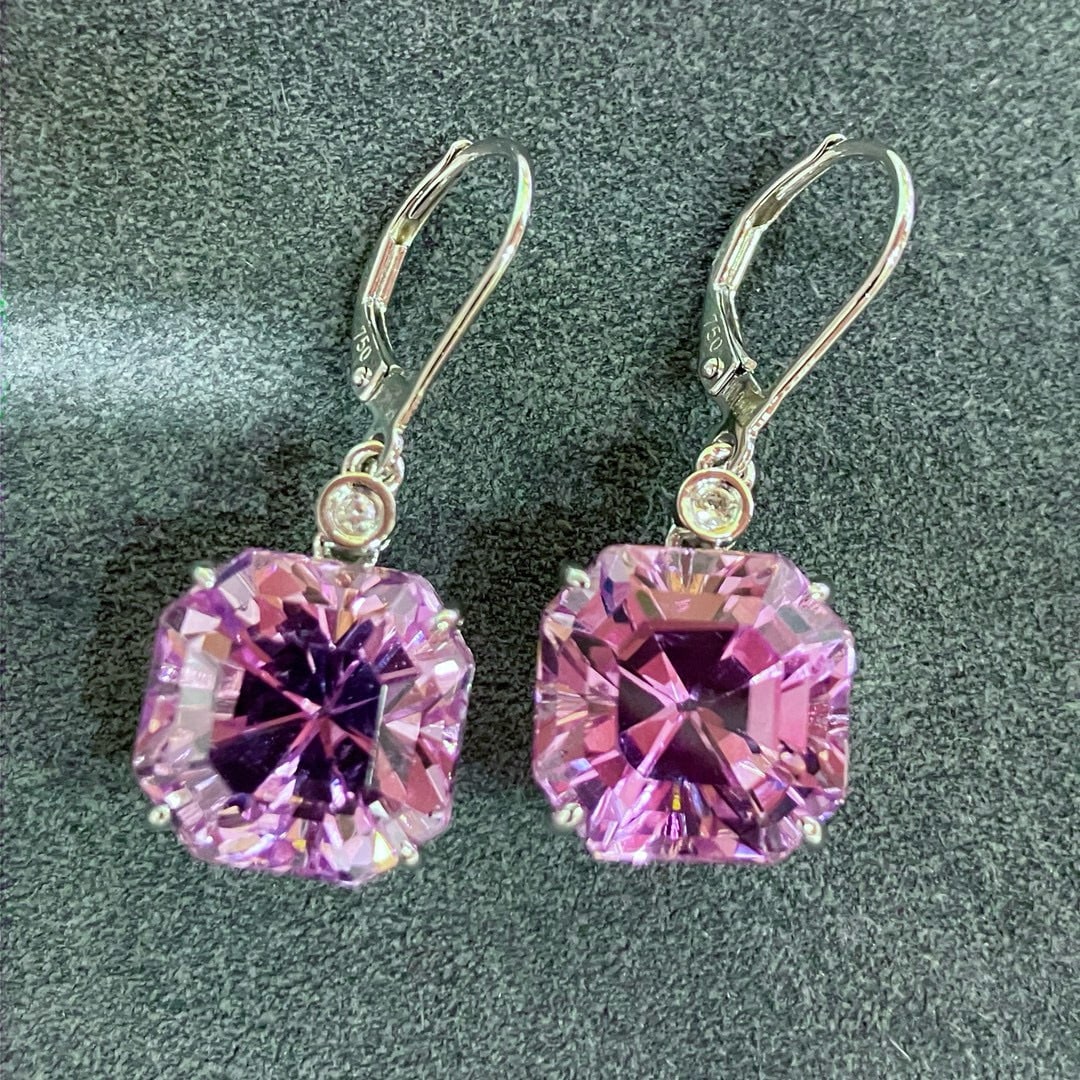 14k Gold 20.5 Ct Natural Kunzite & Diamond Earrings - 3