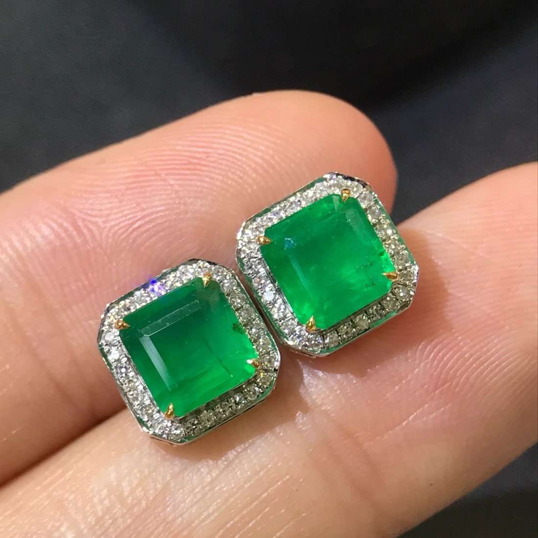14k Gold 3.11 Ctw Natural Emerald & Diamond Earrings - 2