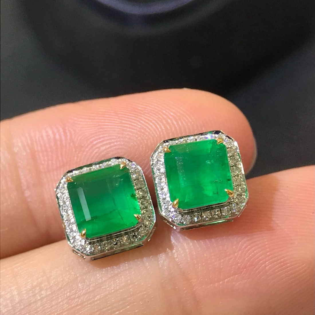 14k Gold 3.11 Ctw Natural Emerald & Diamond Earrings - 4